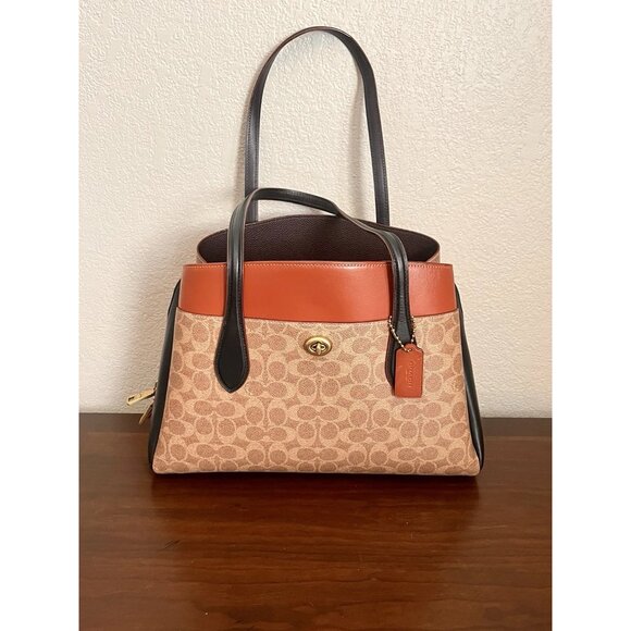 Coach Lora Carryall B4 Tan Rust Colorblock Tote Bag Canvas Handbag Purse NEW - Picture 6 of 8